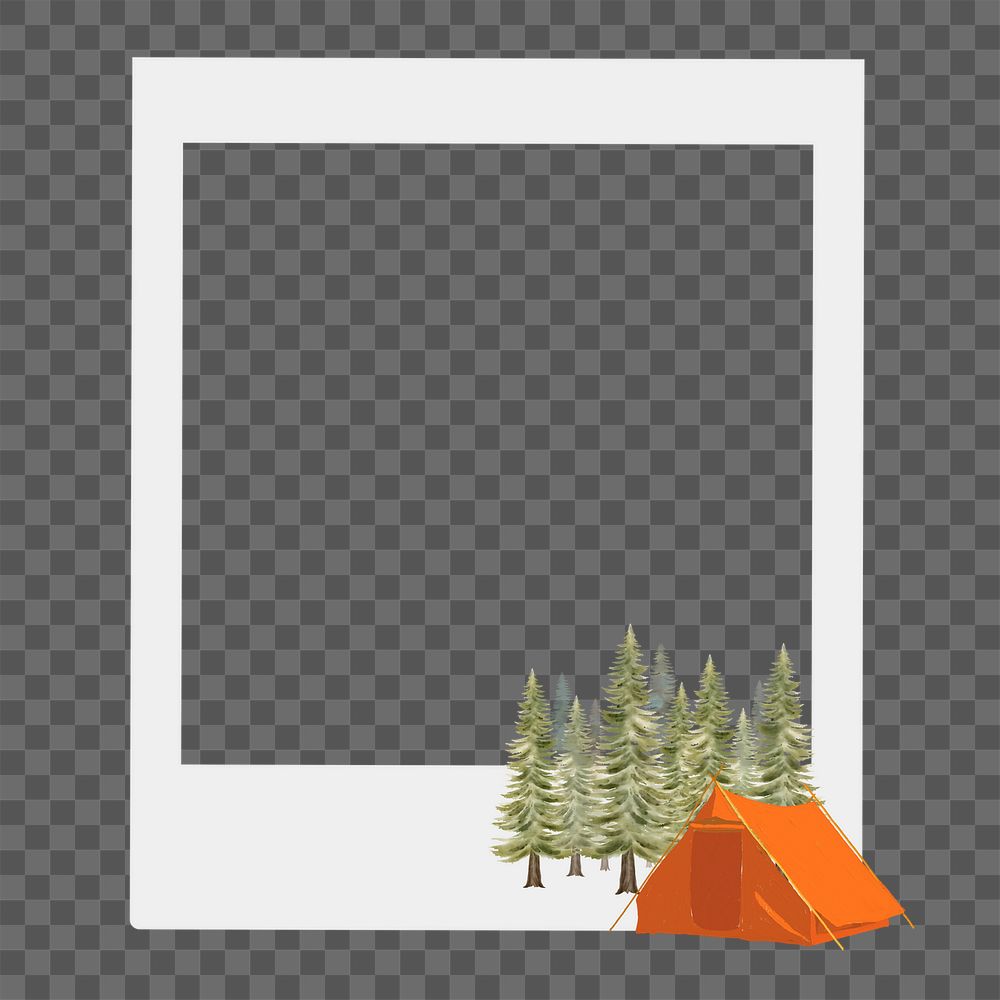 Camping aesthetic png frame, retro instant film on transparent background
