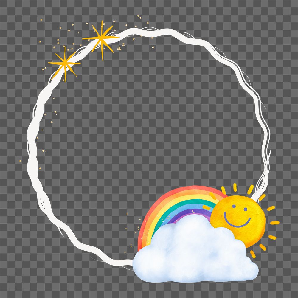 Cute weather png frame, circle paper design, transparent background
