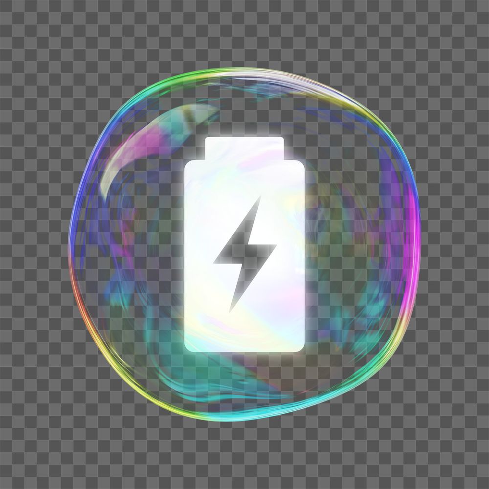 Battery charging bubble png element, transparent background