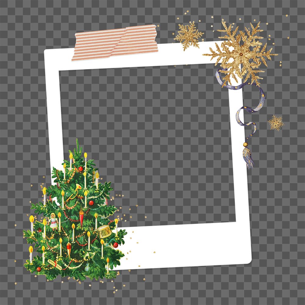 Instant photo png frame, Christmas tree, transparent background
