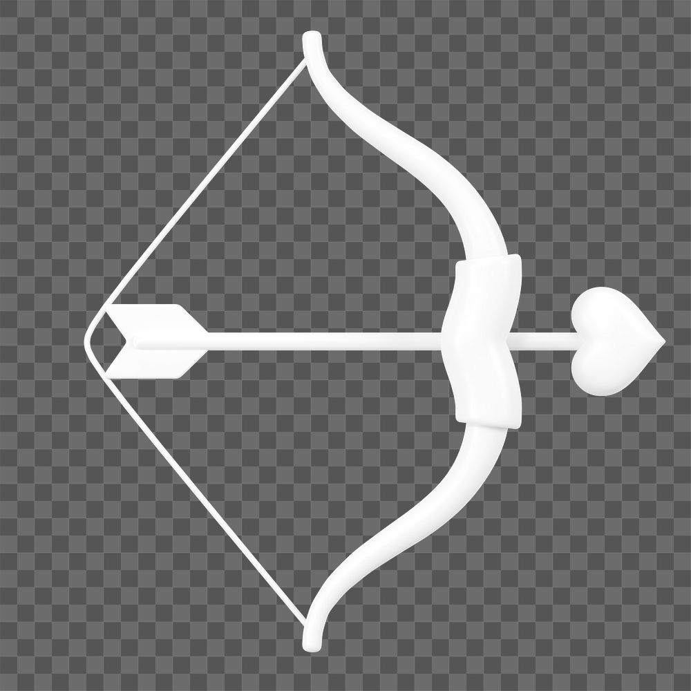 White Cupid arrow bow png 3D element, transparent background