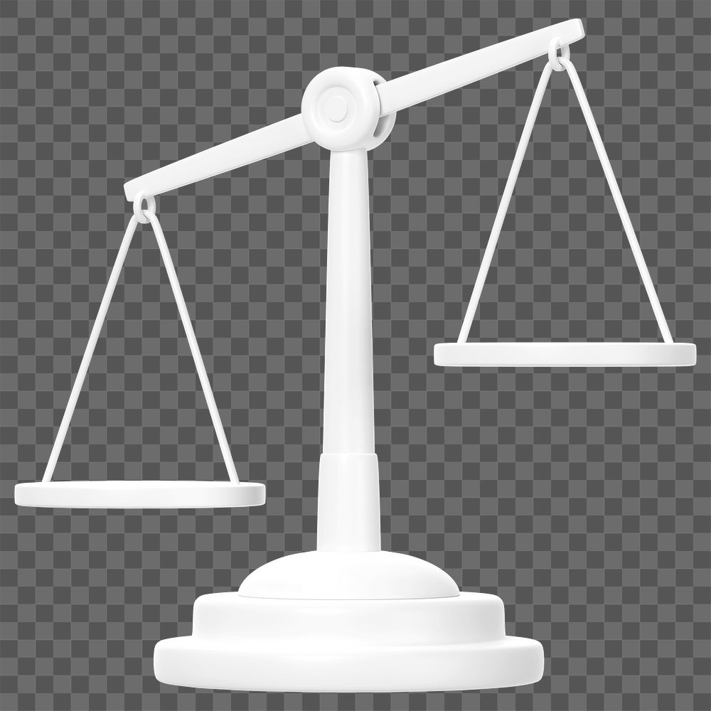 White justice scale png 3D element, transparent background