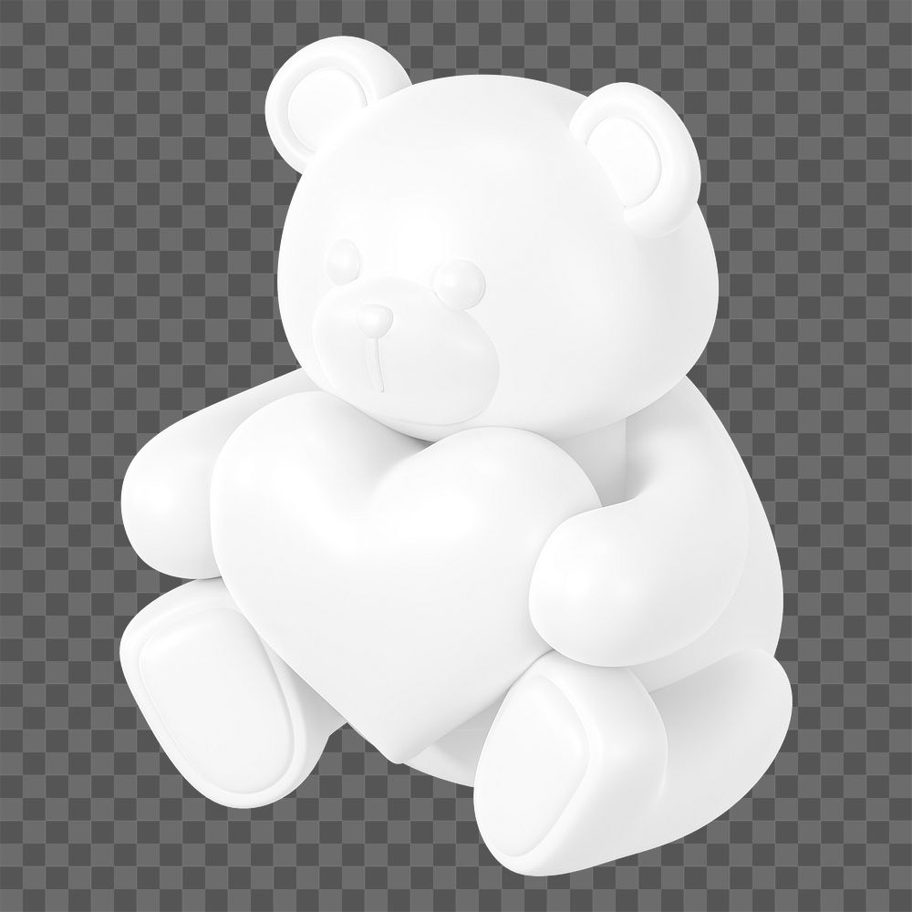 White teddy bear png holding heart, 3D illustration on transparent background