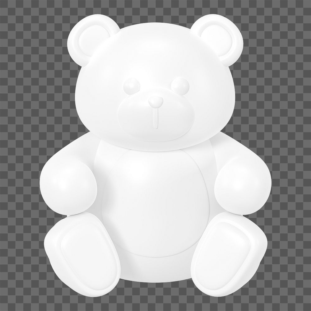 White teddy bear png, 3D illustration on transparent background