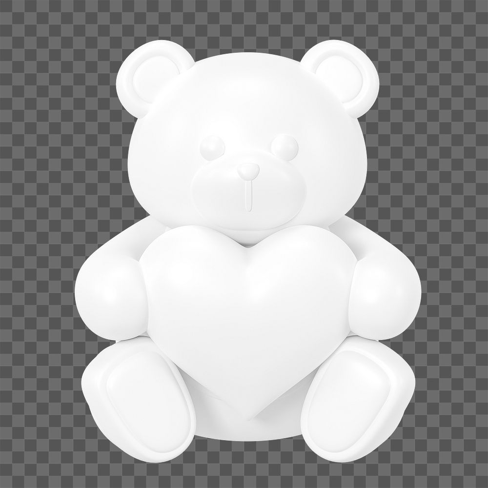 White teddy bear png holding heart, 3D illustration on transparent background