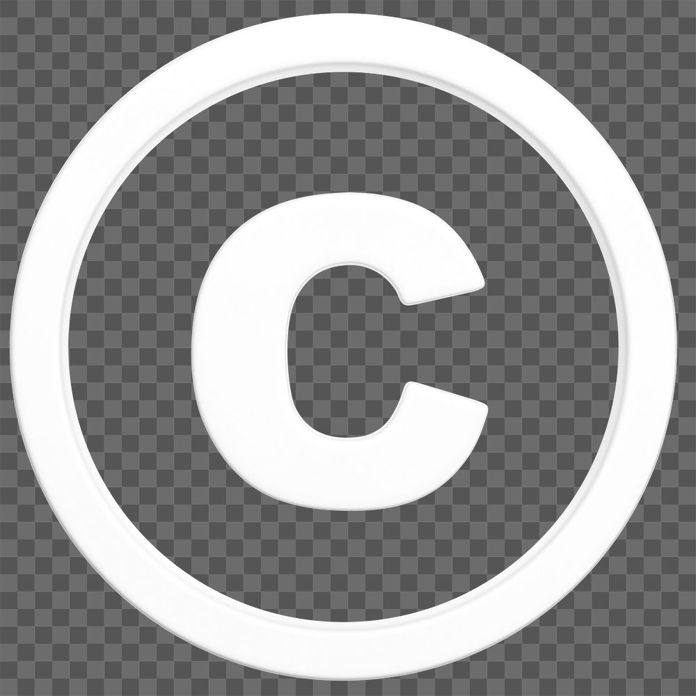 White copyright png symbol 3D, transparent background