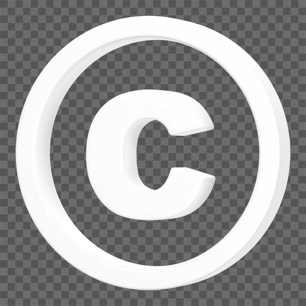 White copyright png symbol 3D, transparent background