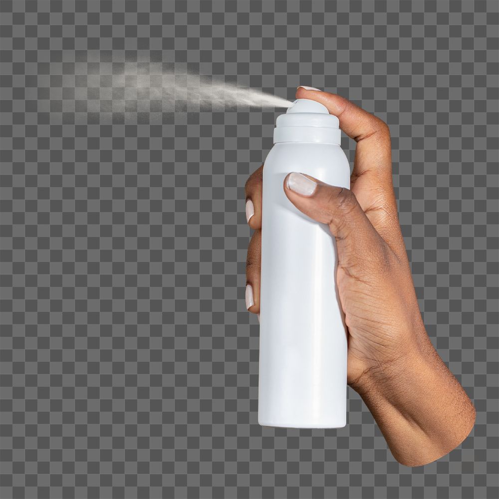 PNG Hand using a spray bottle collage element, transparent background