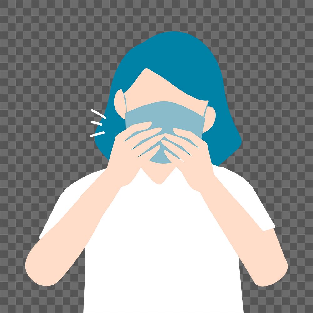 Coughing woman with mask png, transparent background