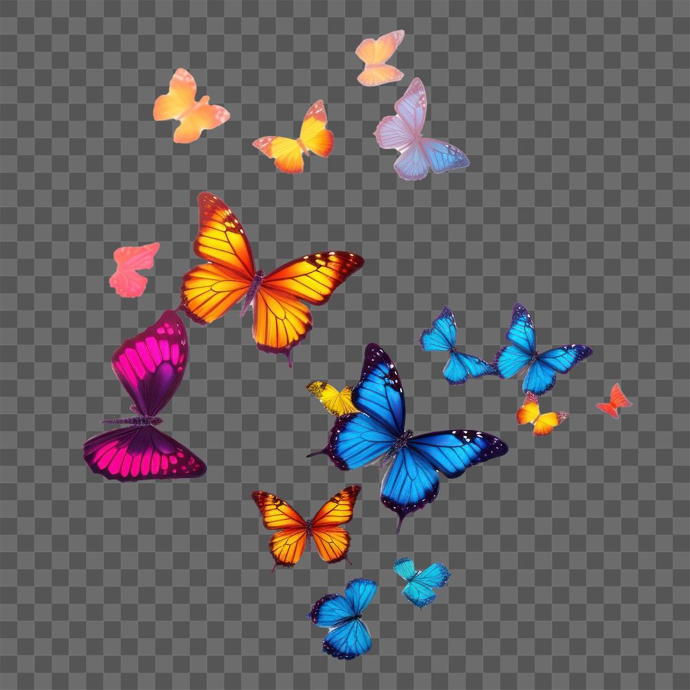 PNG Colorful butterflies flying, transparent background. AI generated image by rawpixel.