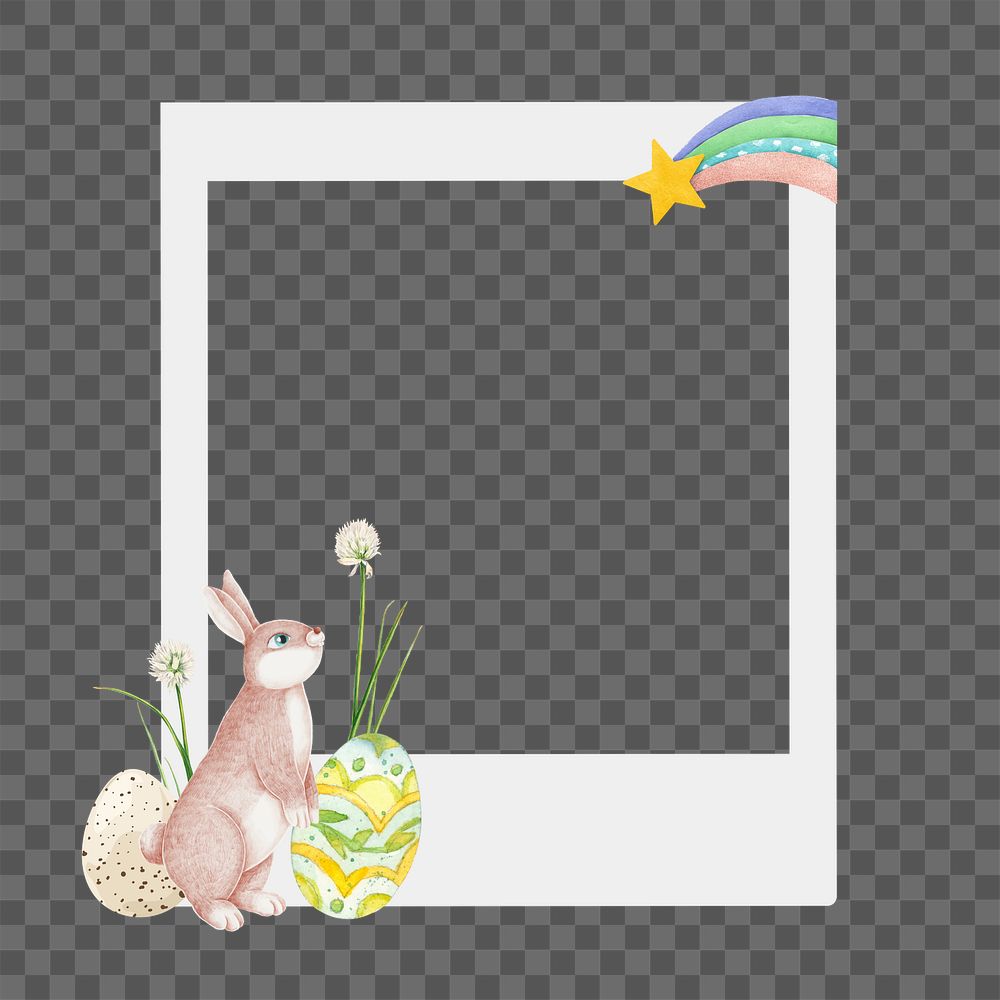 PNG Easter bunny instant film frame, creative remix, transparent background