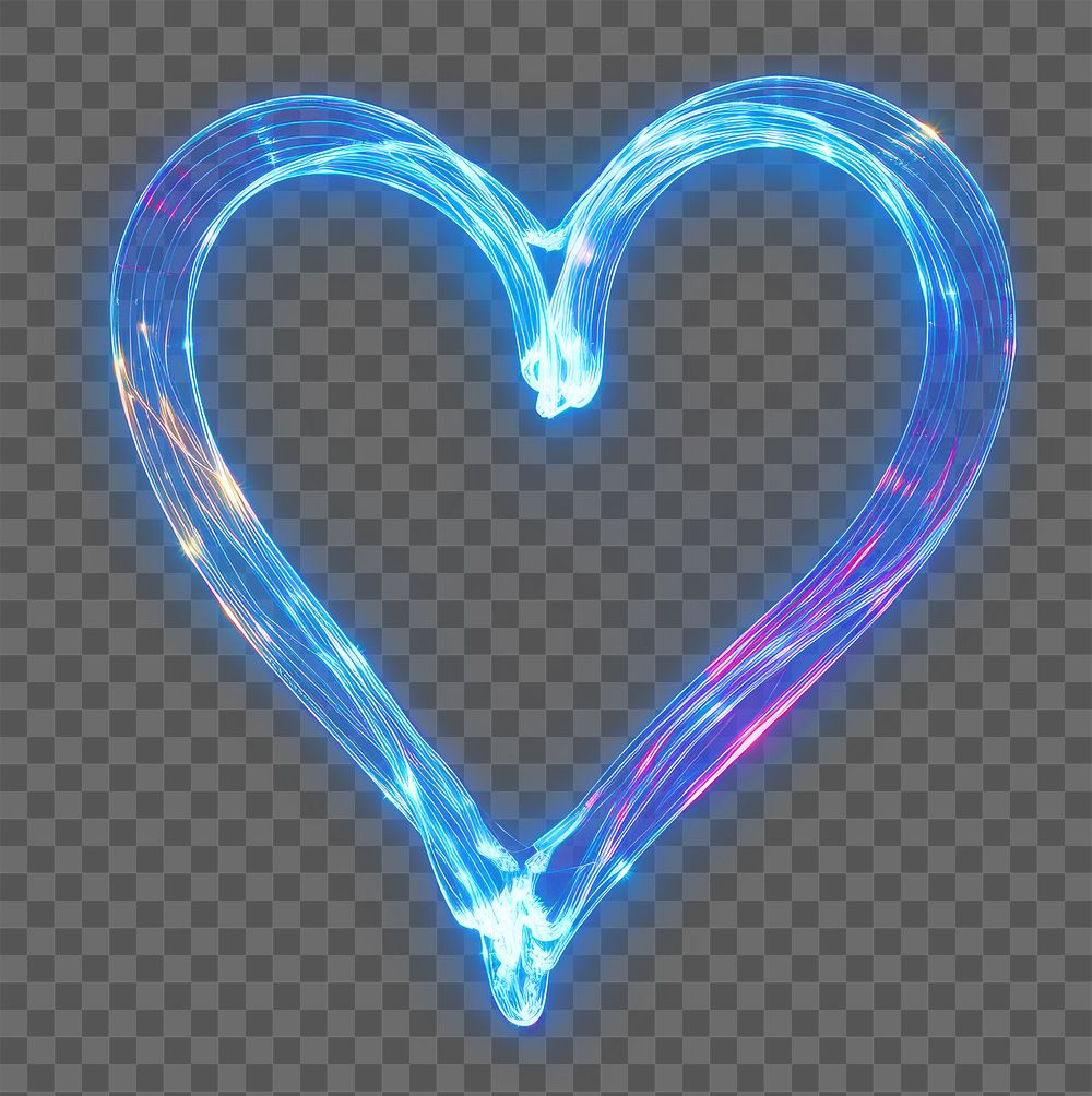 PNG A heartshape light painting glowing night blue. AI generated Image by rawpixel.