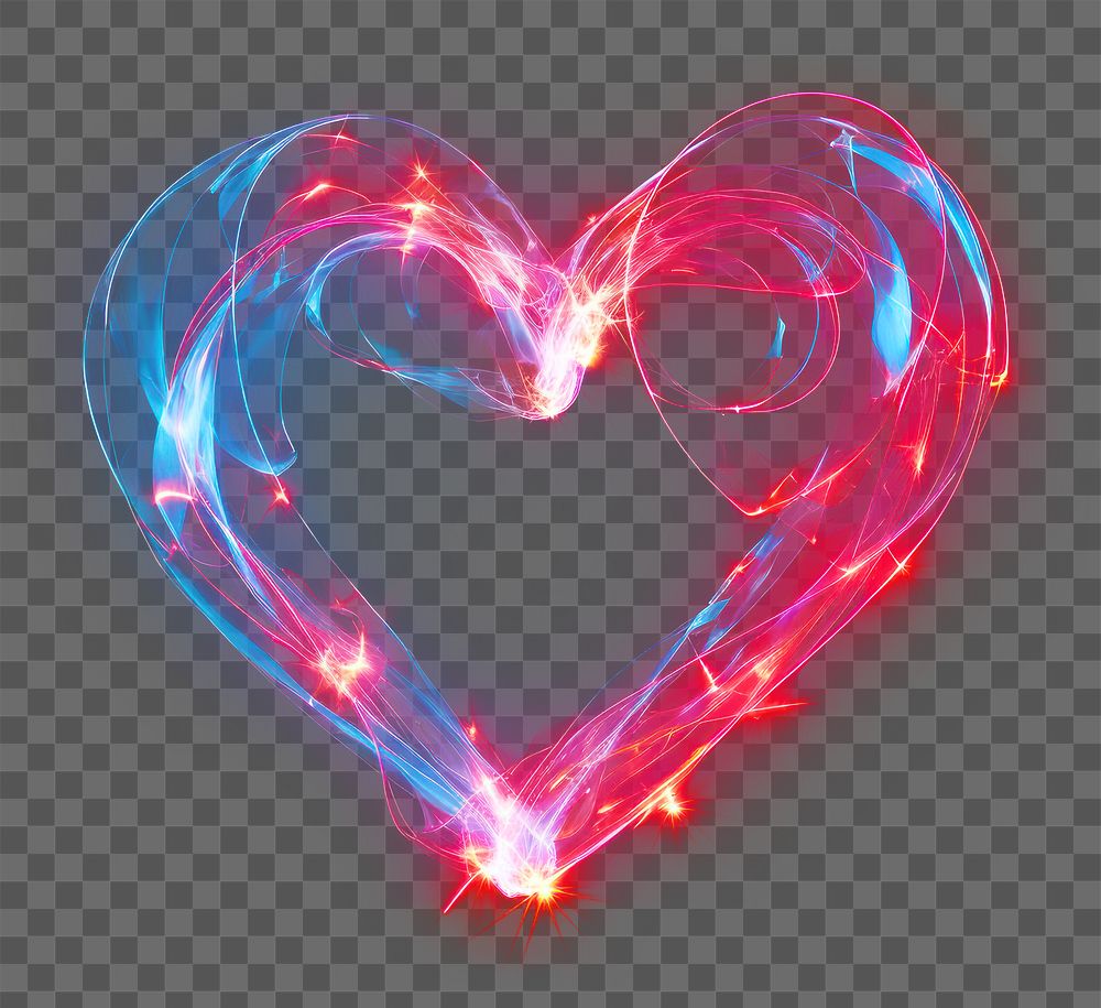 PNG A heartshape light painting glowing pattern night. 