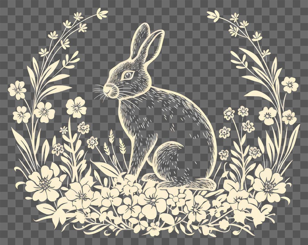 PNG Simple rabbit in flowers circle pattern animal rodent