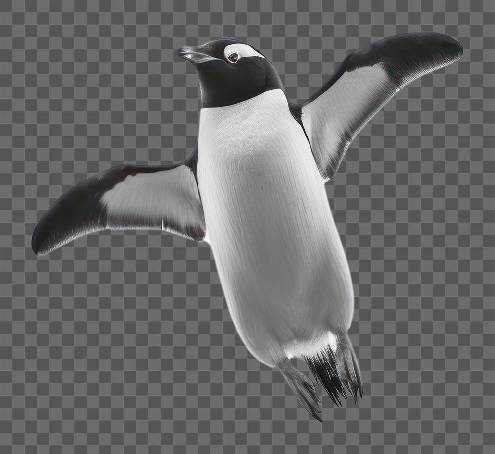 PNG A penguin and the sky animal motion flying. AI generated Image by rawpixel.