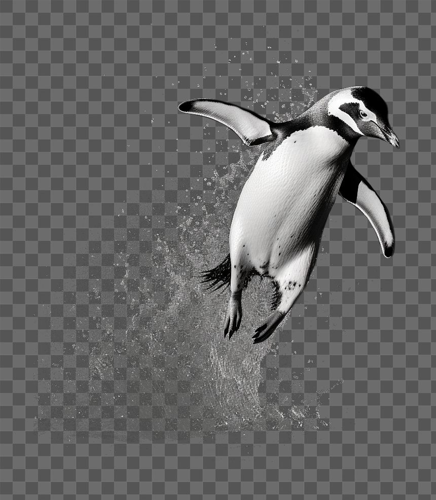 PNG A penguin jumping into the river animal motion black. AI generated Image by rawpixel.