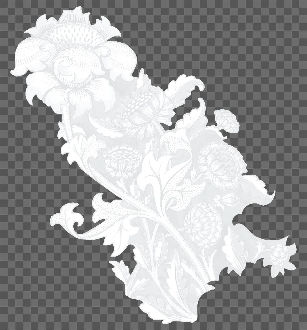 White flower png William Morris sticker, transparent background, remixed by rawpixel