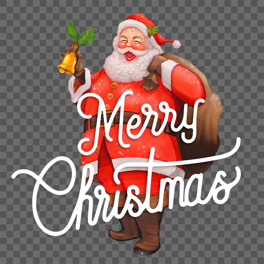 Christmas sticker png, Santa Claus with bell and greeting text