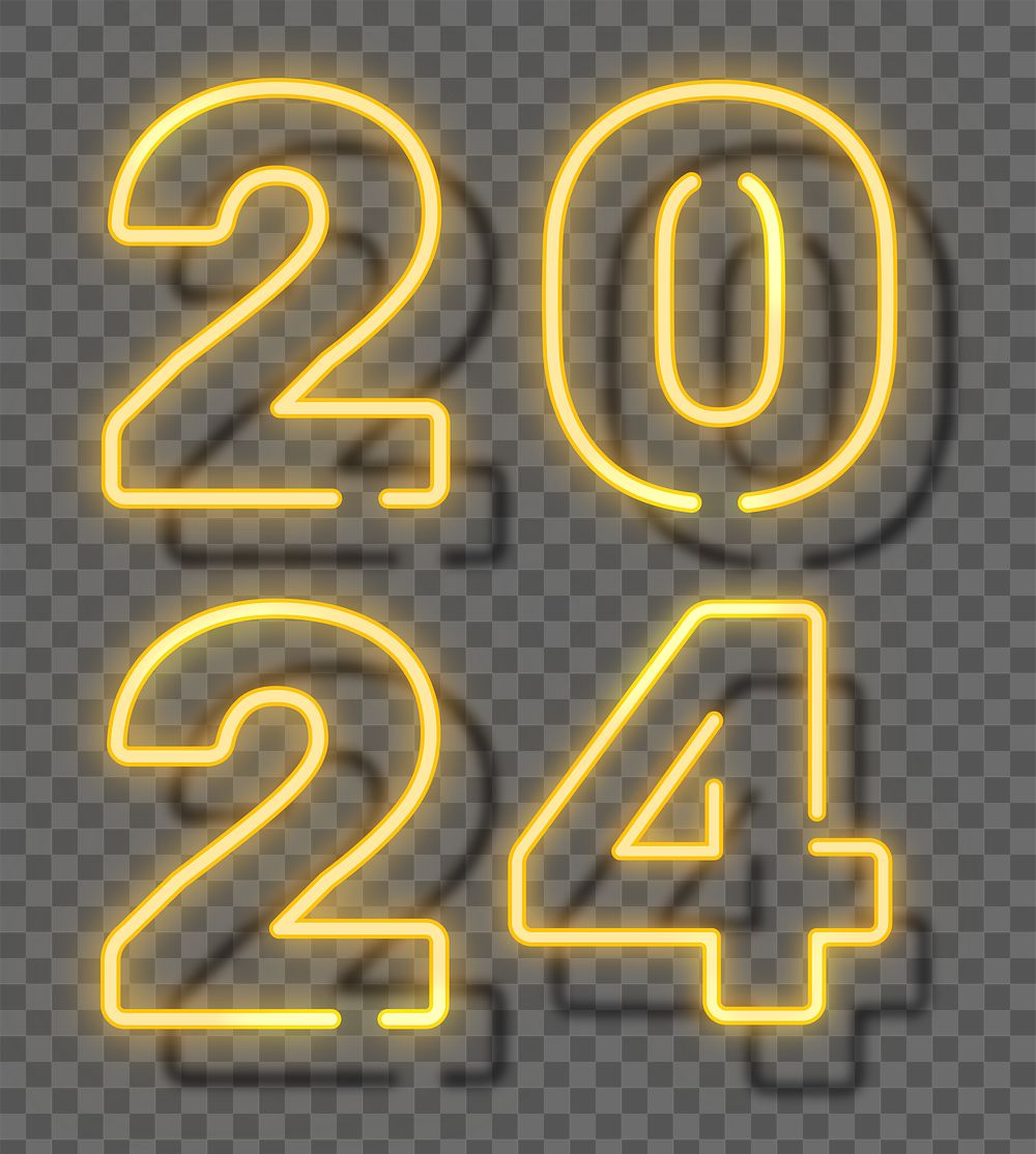 2024 png, yellow neon new Free PNG Sticker rawpixel