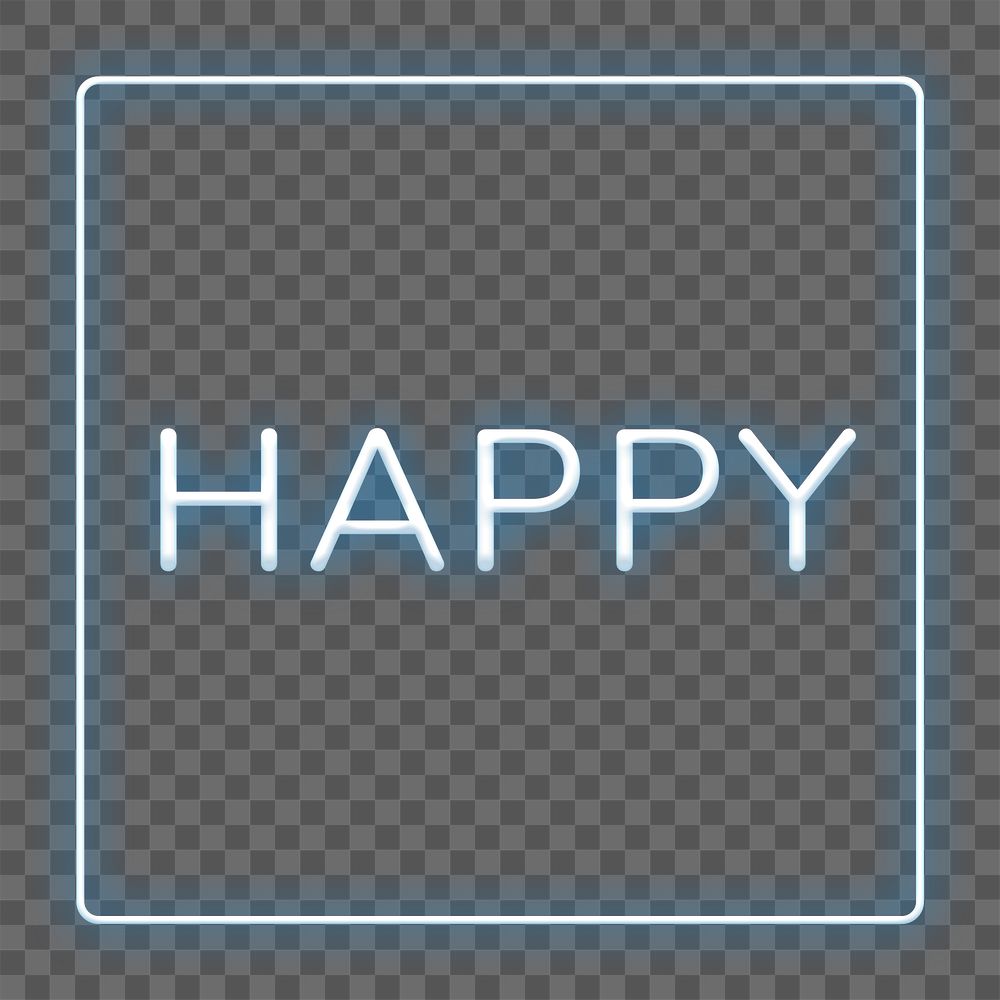 Frame with happy png neon typography text