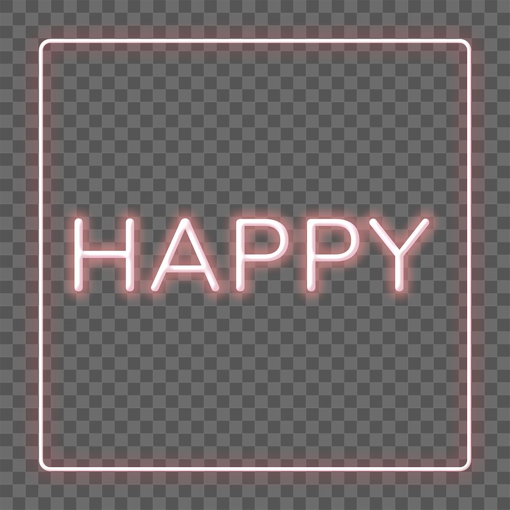 Frame with happy text png neon typography