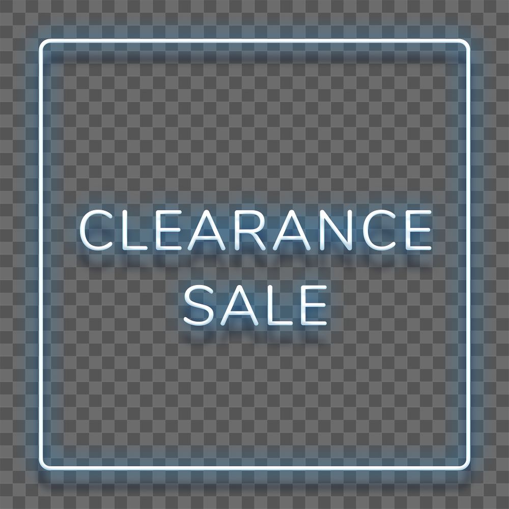 Blue neon word CLEARANCE SALE typography design element