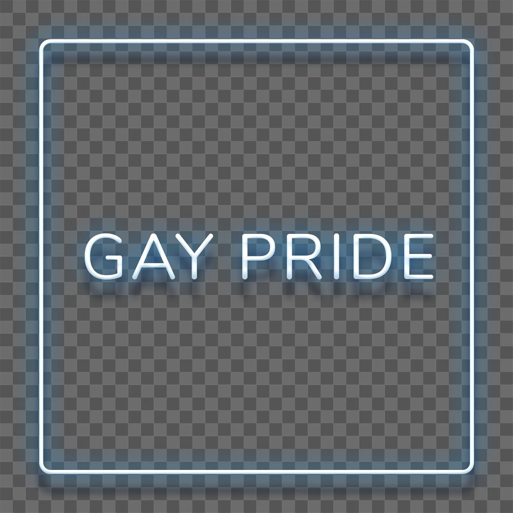 Blue neon word GAY PRIDE typography design element