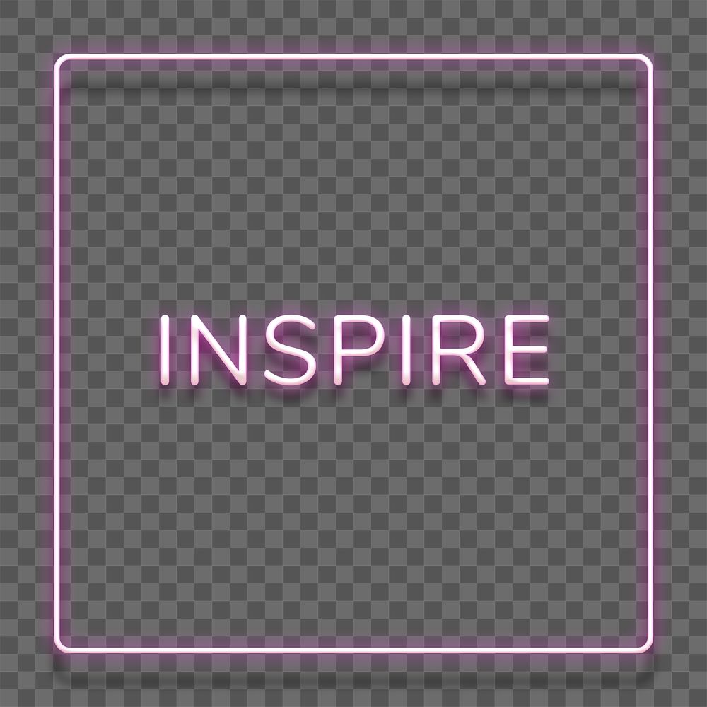 Purple neon word INSPIRE typography design element