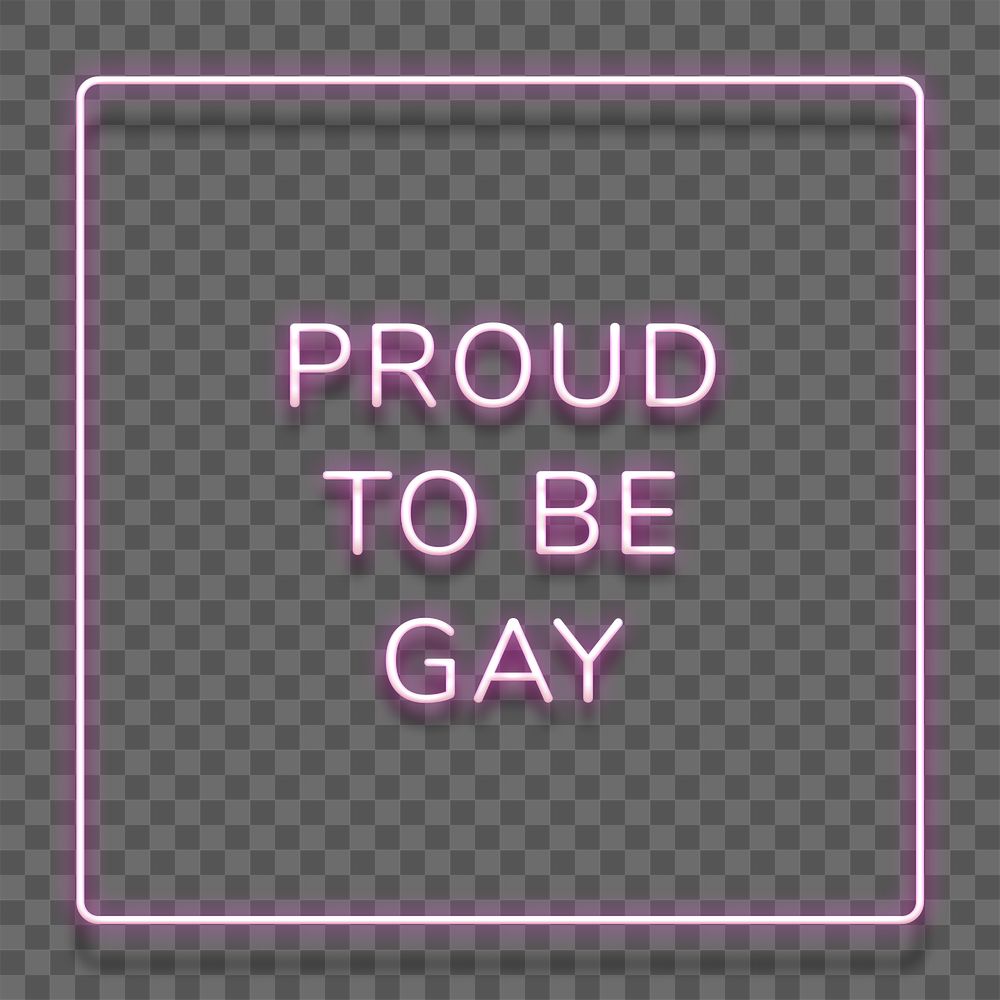 Purple neon phrase PROUD TO BE GAY typography design element