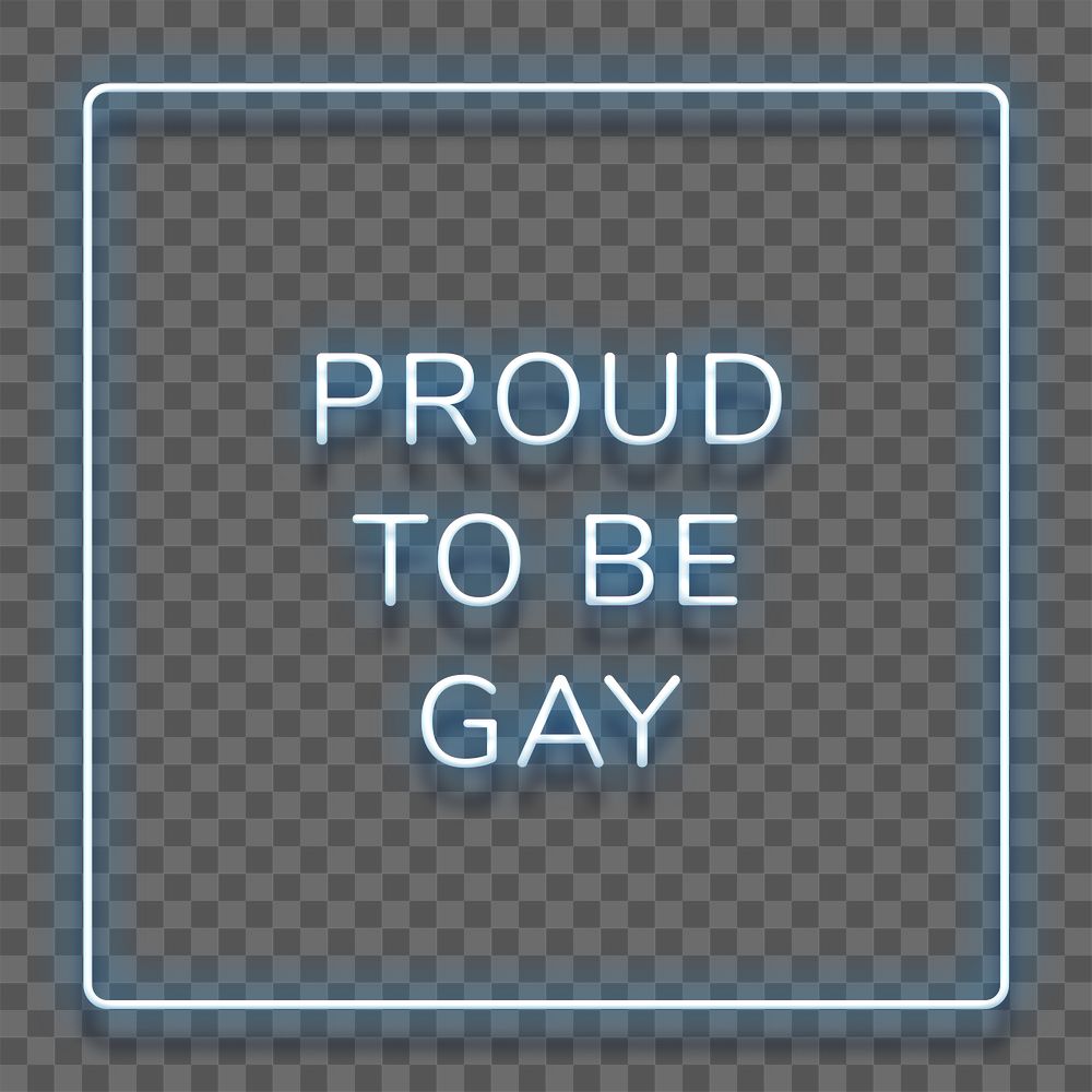 Blue neon phrase PROUD TO BE GAY typography design element