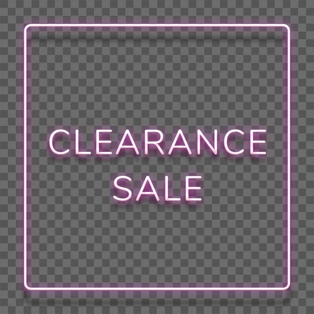 Purple neon word CLEARANCE SALE typography design element