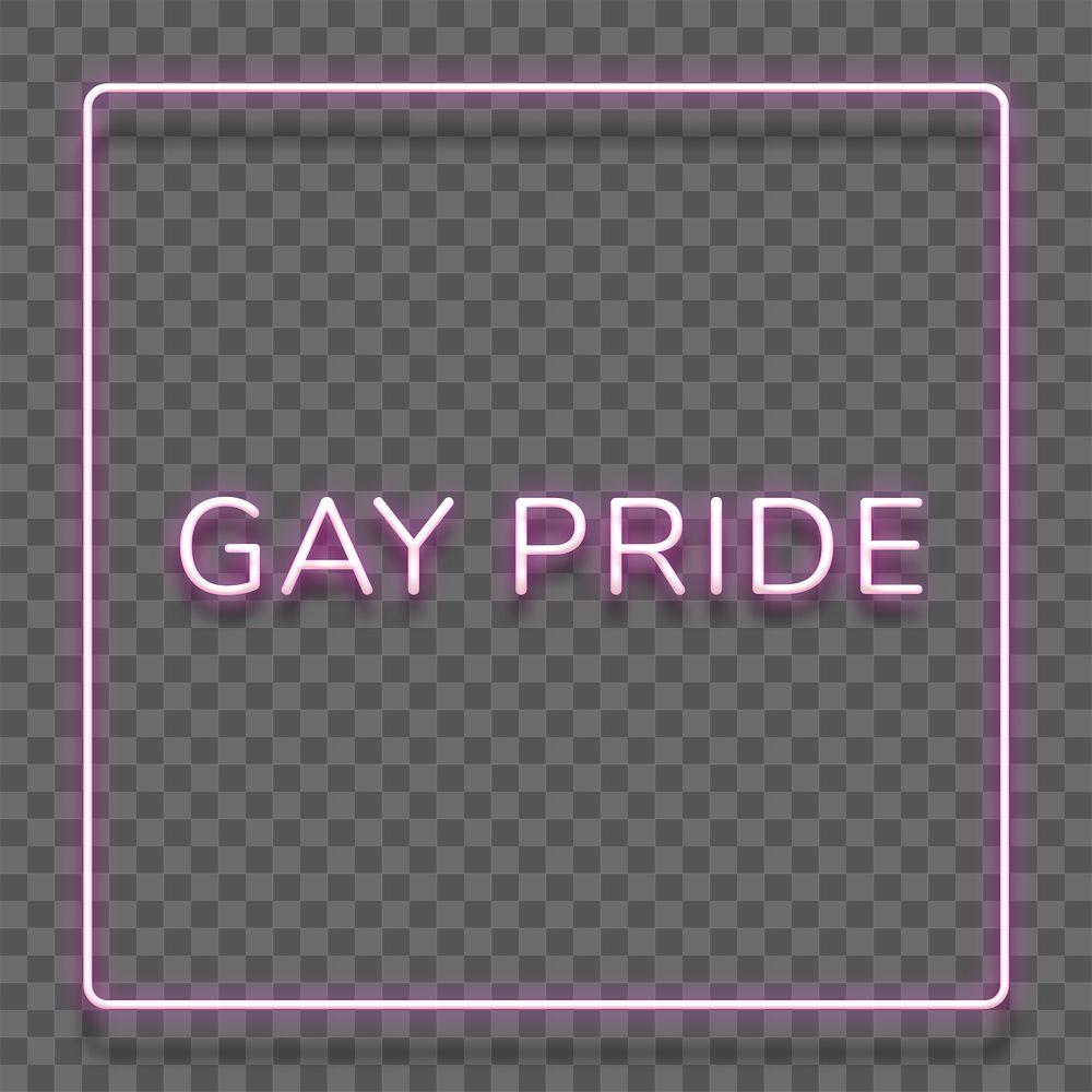 Purple neon word GAY PRIDE typography design element