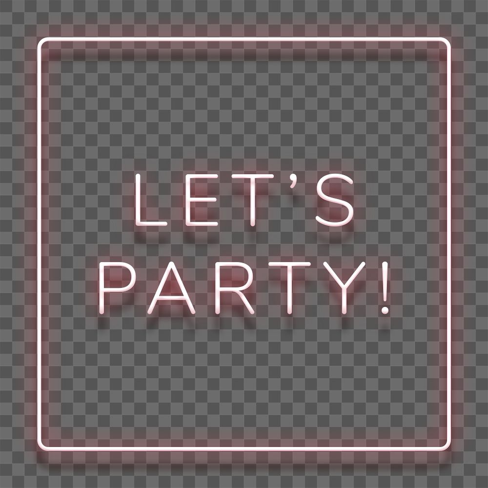 Glowing let's party red neon typography design element