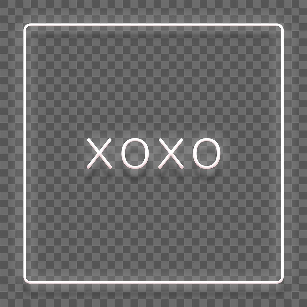 Glowing XOXO white neon typography design element