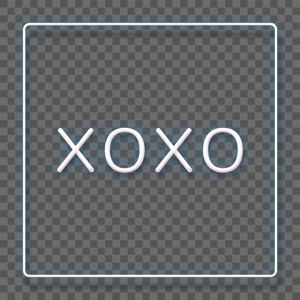 Glowing XOXO blue neon typography design element
