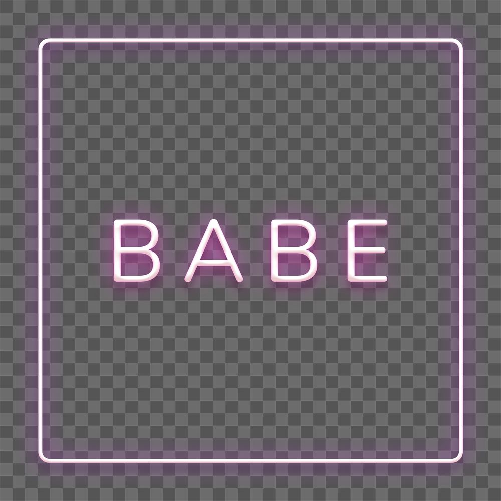 Glowing purple neon BABE typography design element