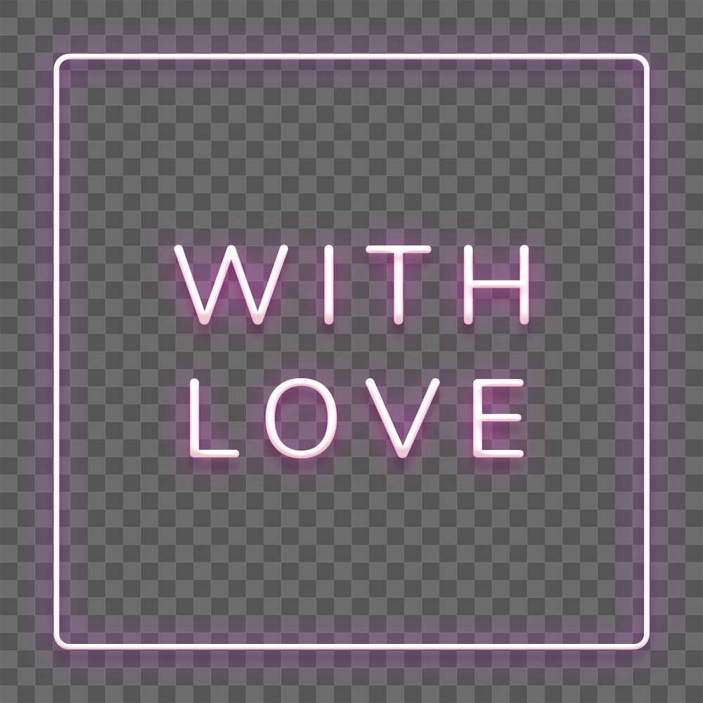 Glowing with love purple neon typography design element