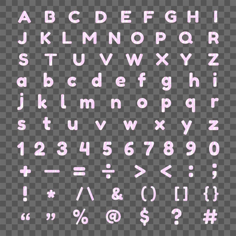 Alphabet numbers symbols png sticker holographic pastel set