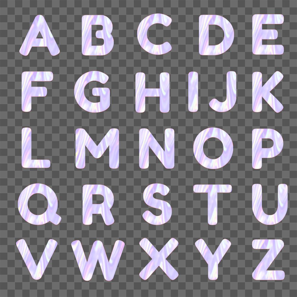 Alphabet png sticker holographic pastel typography collection