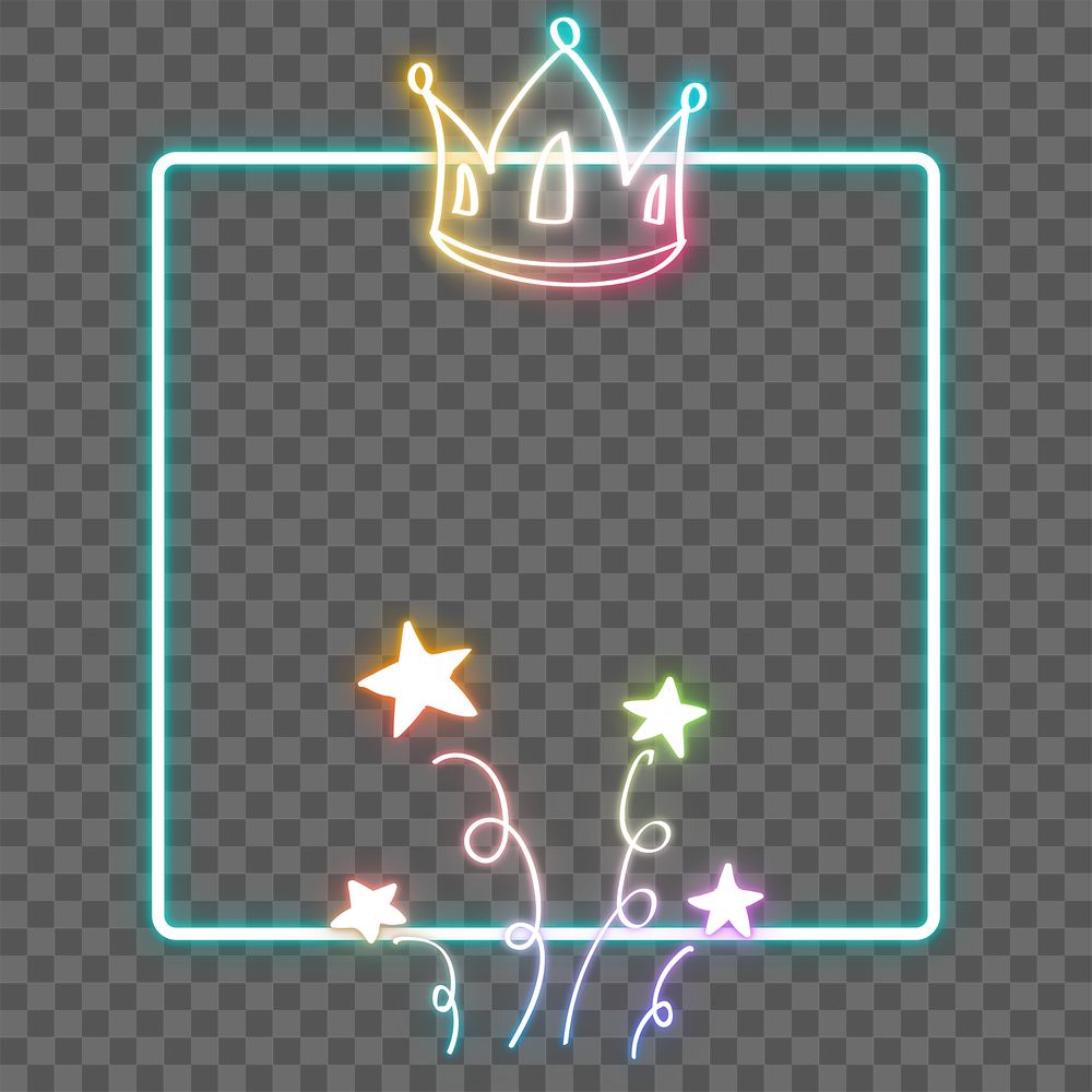 Neon frame star crown rainbow back to school doodle png