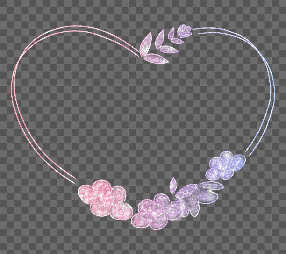 Png floral wreath glitter effect heart shaped frame 