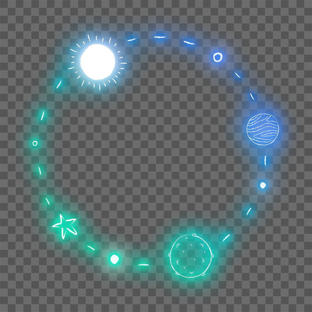 Glowing neon frame space png for kids