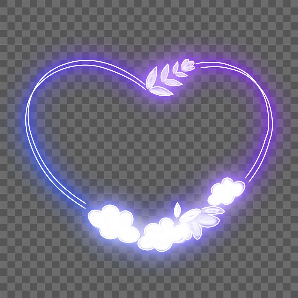 Neon effect frame png heart shape