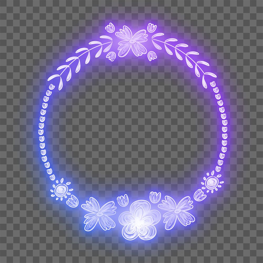 Png floral frame purple neon gradient clipart