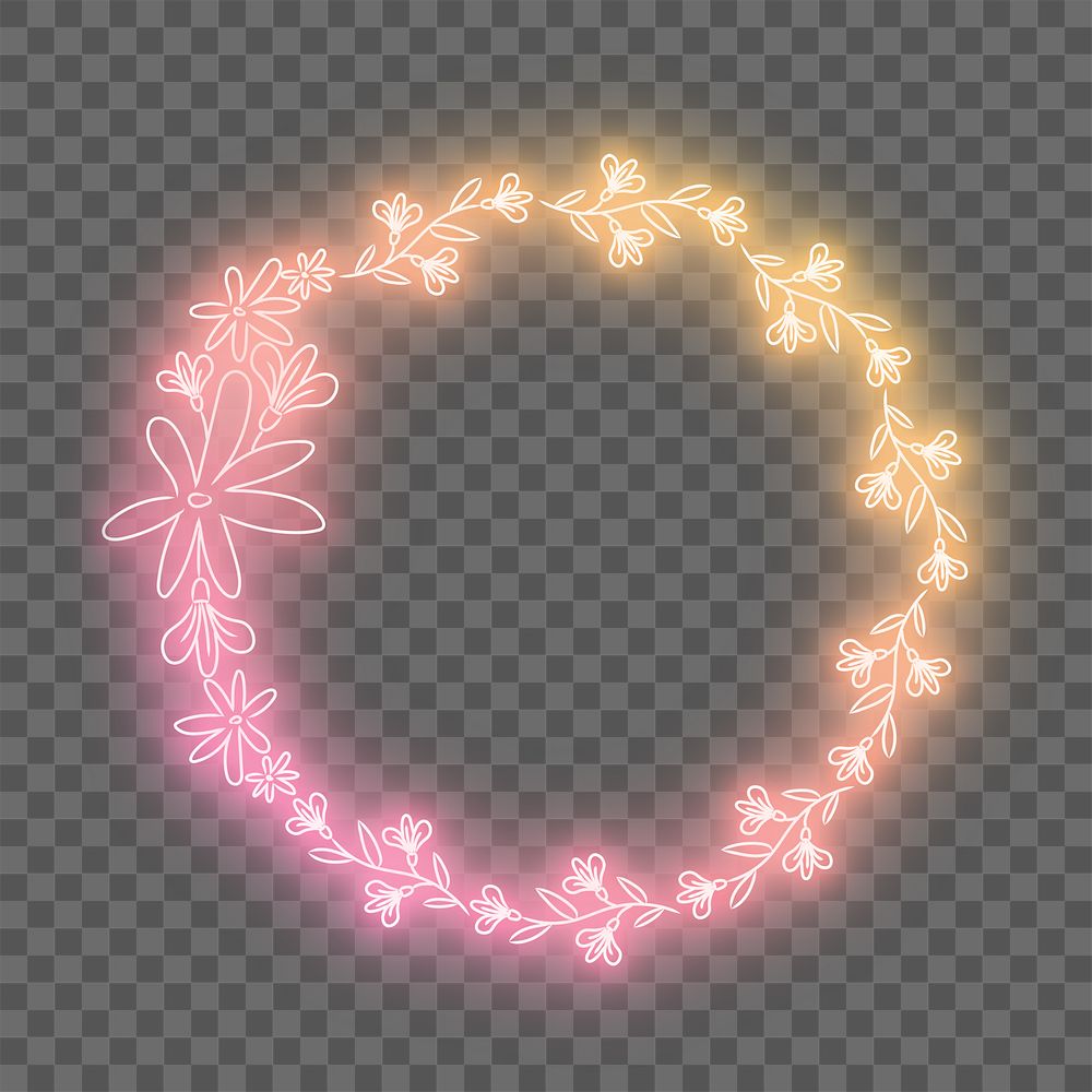 Png floral frame neon gradient clipart