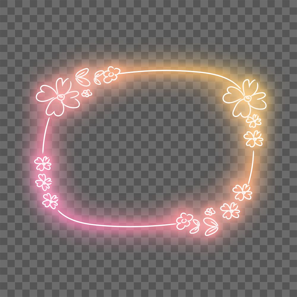 Floral neon effect frame png pink gradient