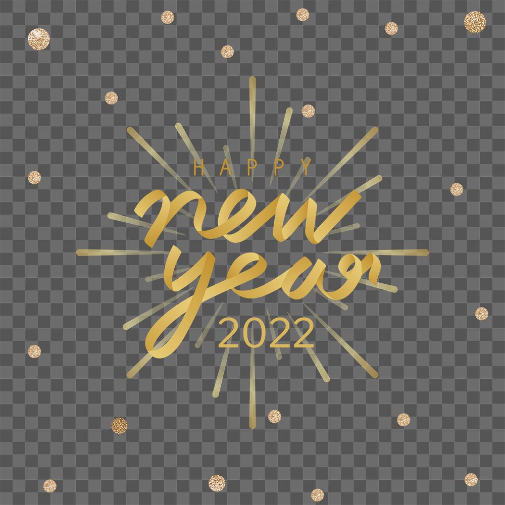 Gold 2022 png, happy new year text