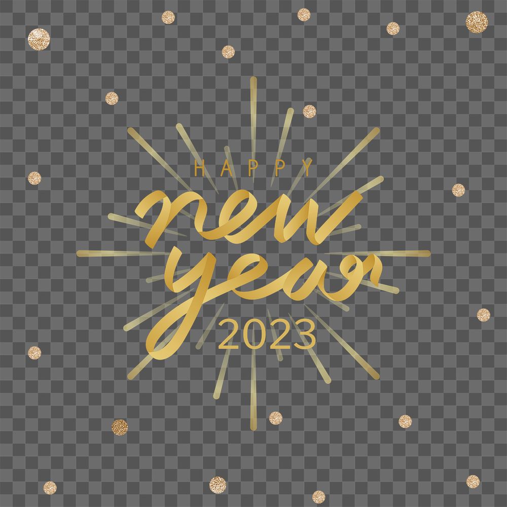 Gold 2023 png, happy new year text