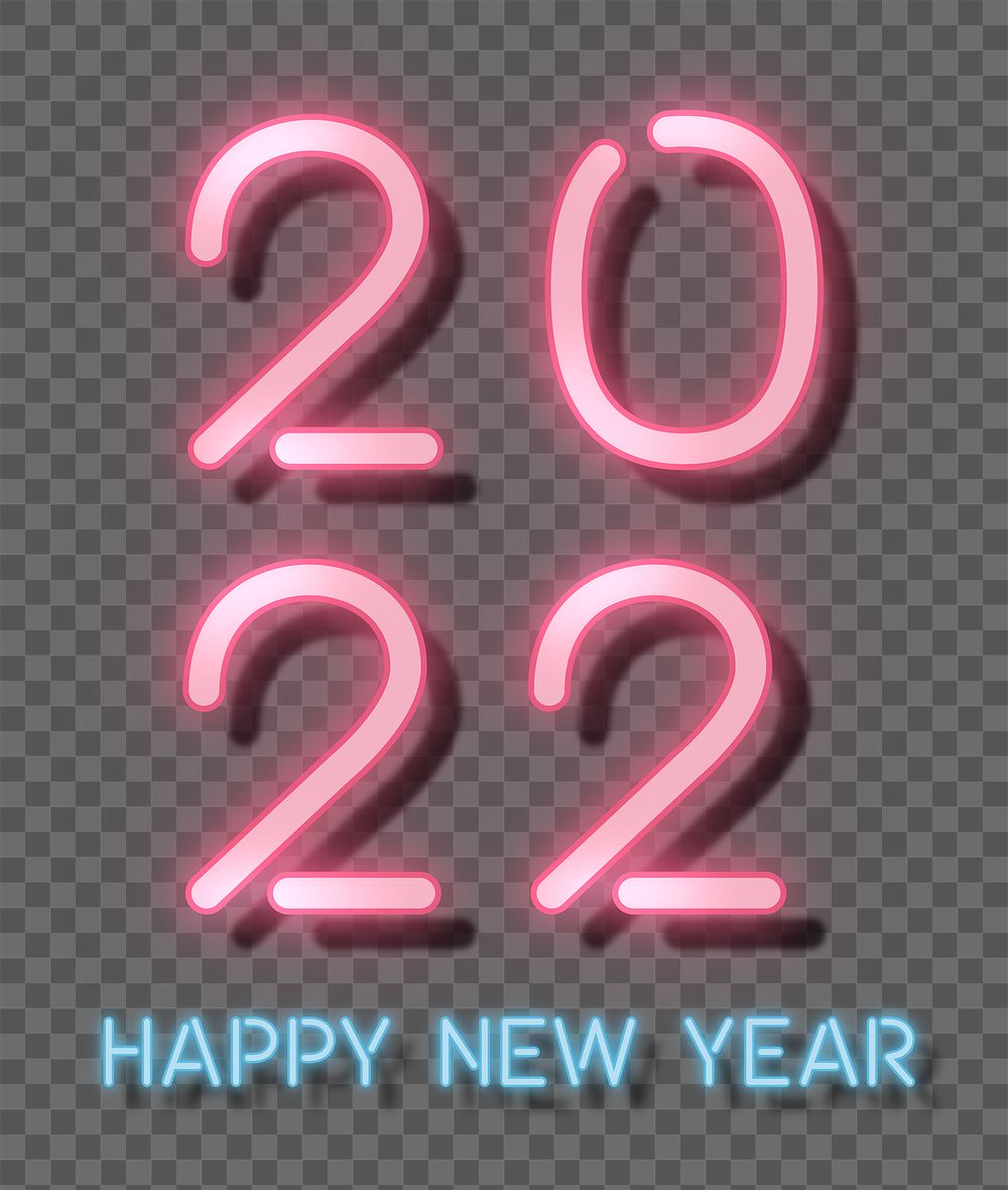 2022 pink neon png happy new year text