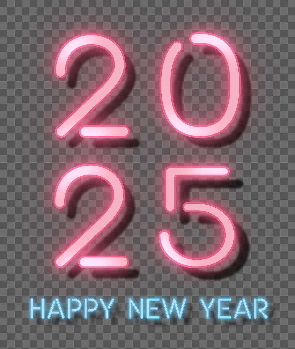 2025 pink neon png happy new year text